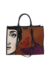 Bolso shopper tejido combi marrón