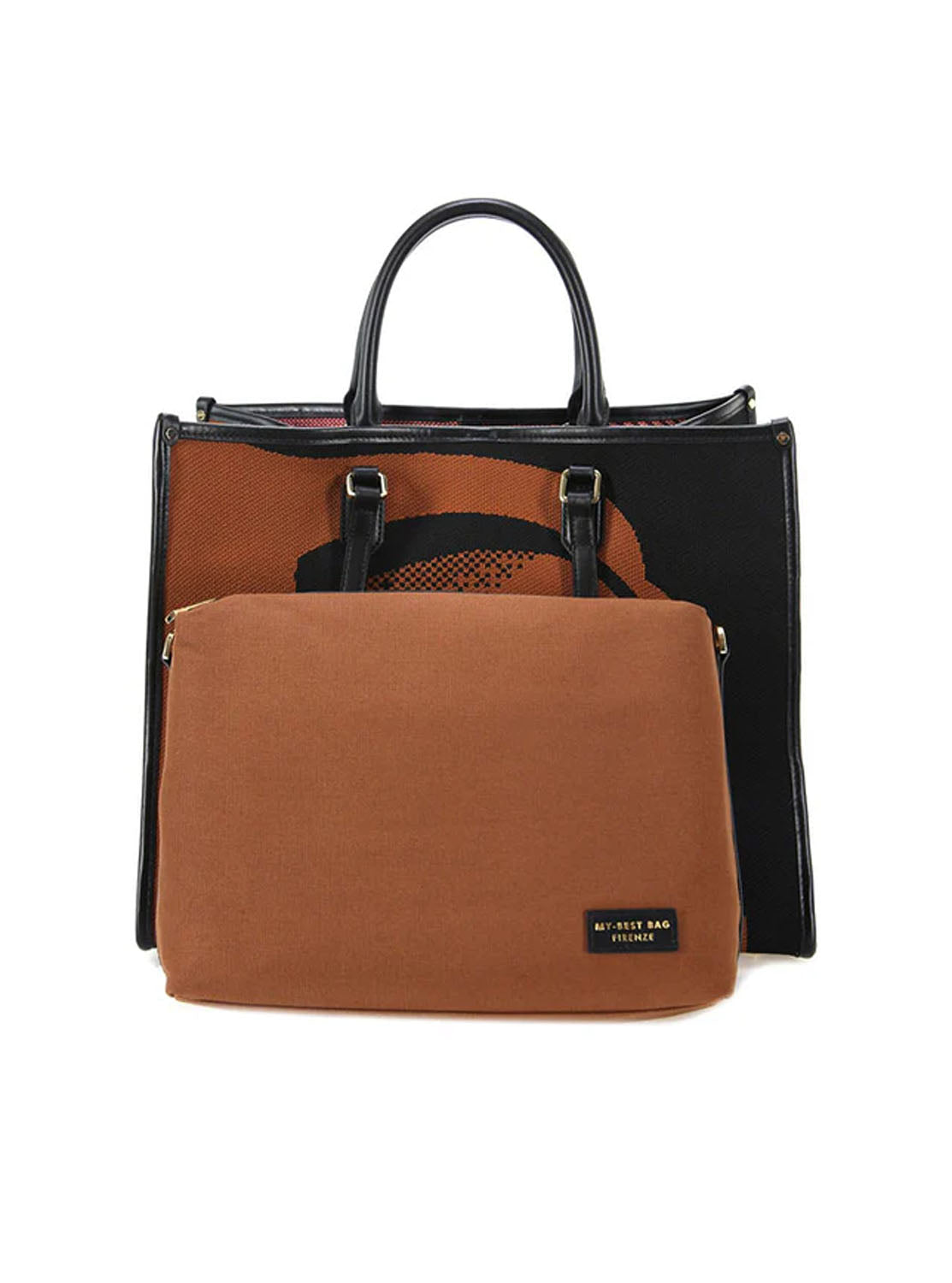 Bolso shopper tejido combi marrón