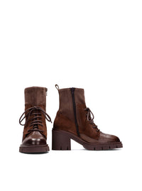 Botín combat cordón piel avellana