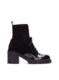 Botín combat cordón piel combi negro