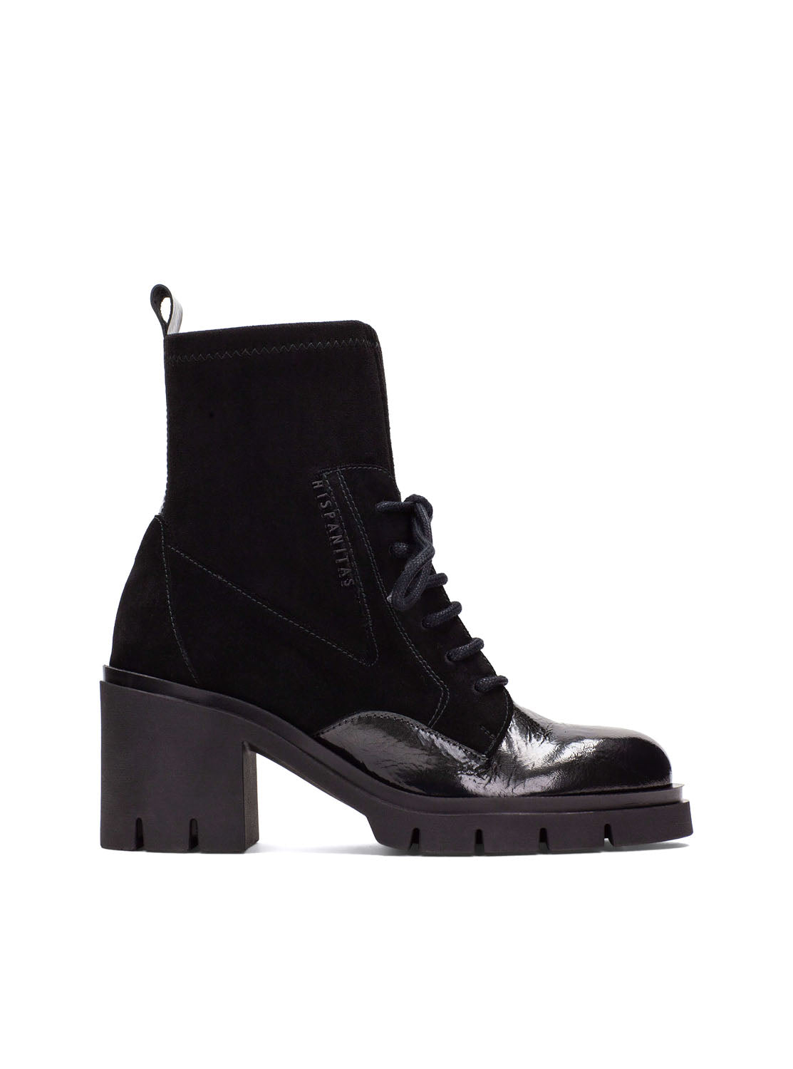 Botín combat cordón piel combi negro