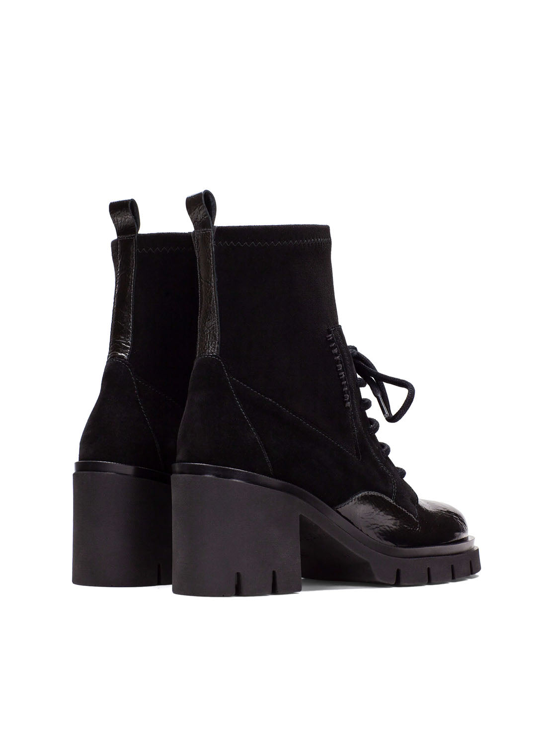 Botín combat cordón piel combi negro