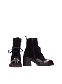 Botín combat cordón piel combi negro