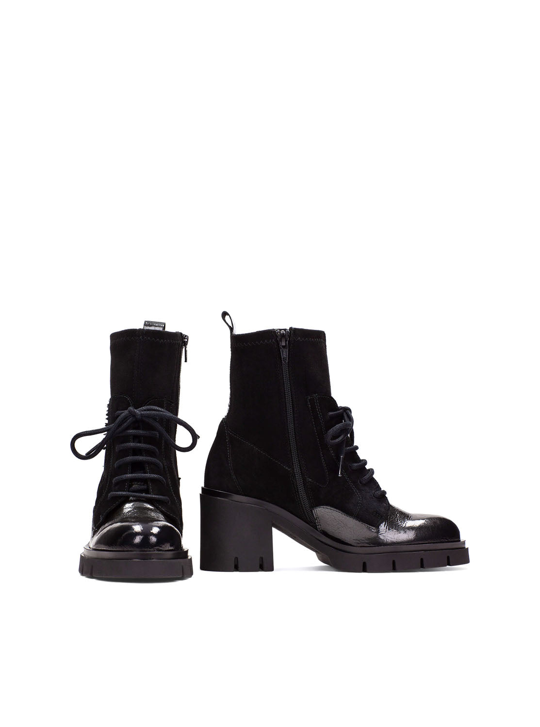Botín combat cordón piel combi negro