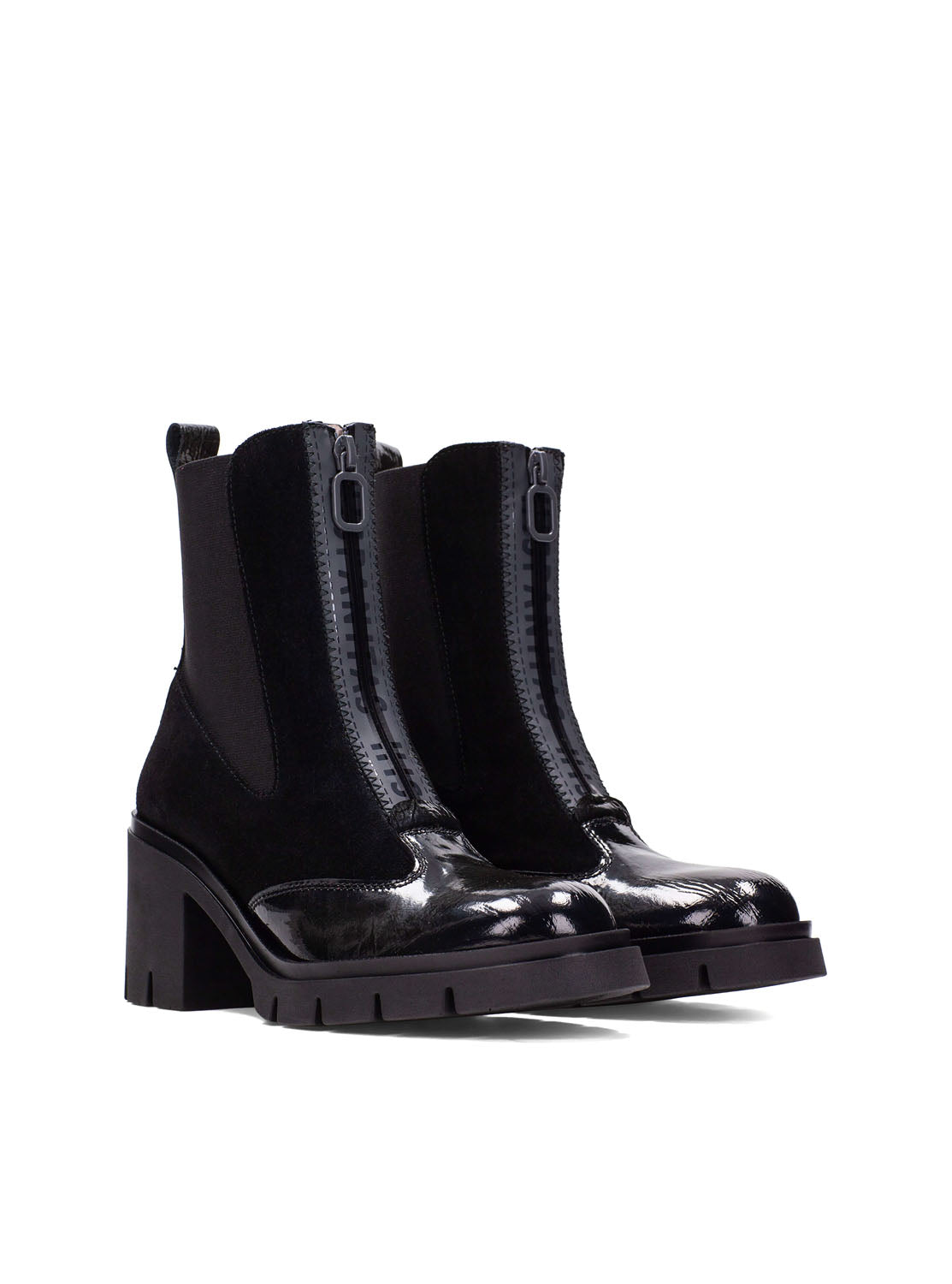 Botín combat cremallera piel combi negro