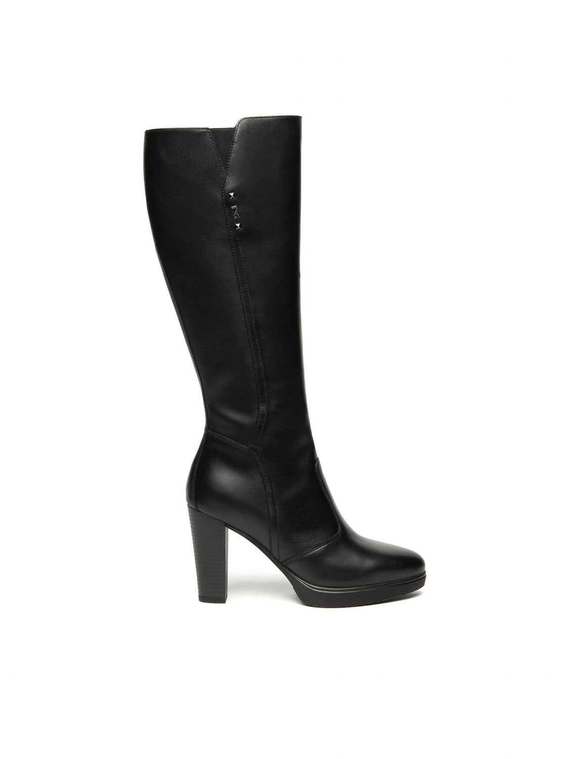 Bota alta tacón piel negro