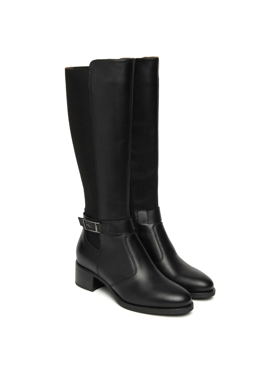Bota alta elástico piel negro