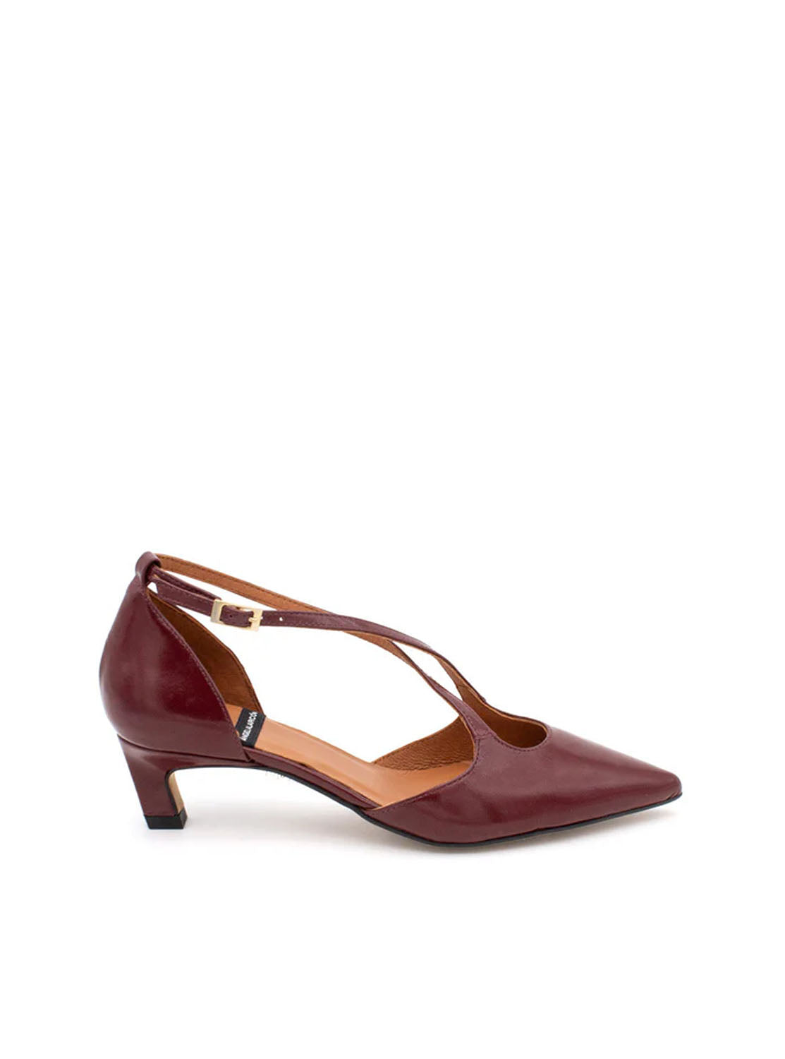Salón tacón cruzado piel burdeos