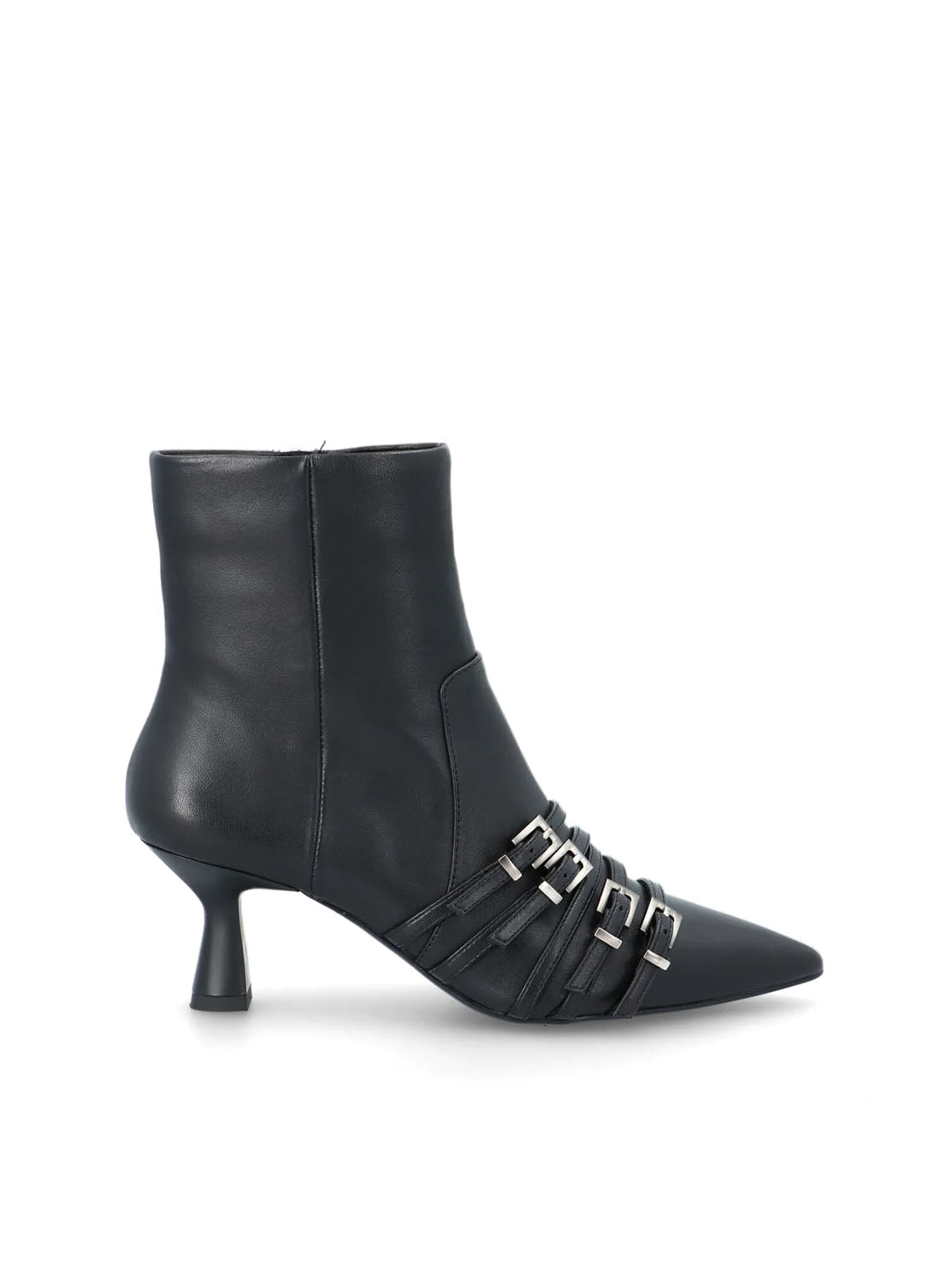 Botín tacón hebillas piel negro