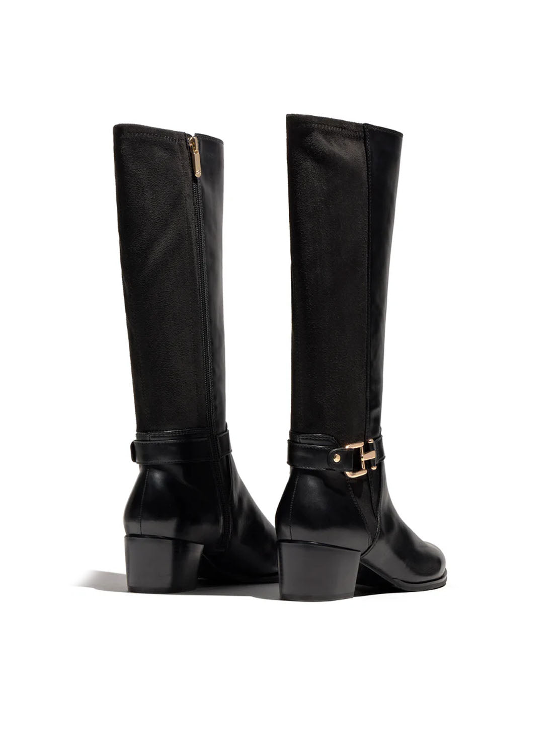 Bota alta hebilla piel negro