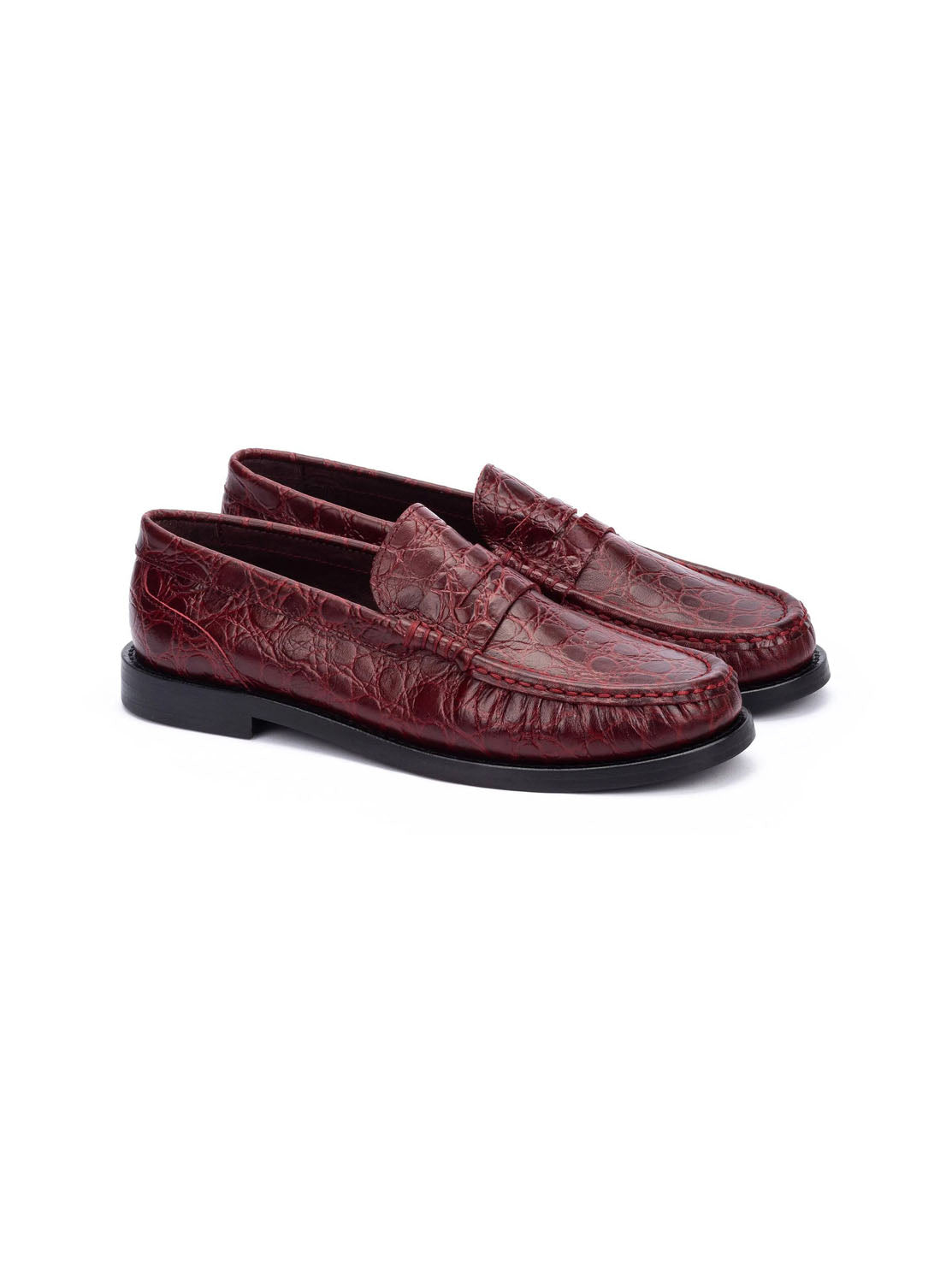 Mocasín "LUALDI" piel grabado coco burdeos