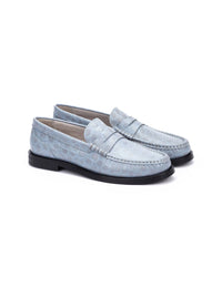 Mocasín "LUALDI" piel grabado coco azul