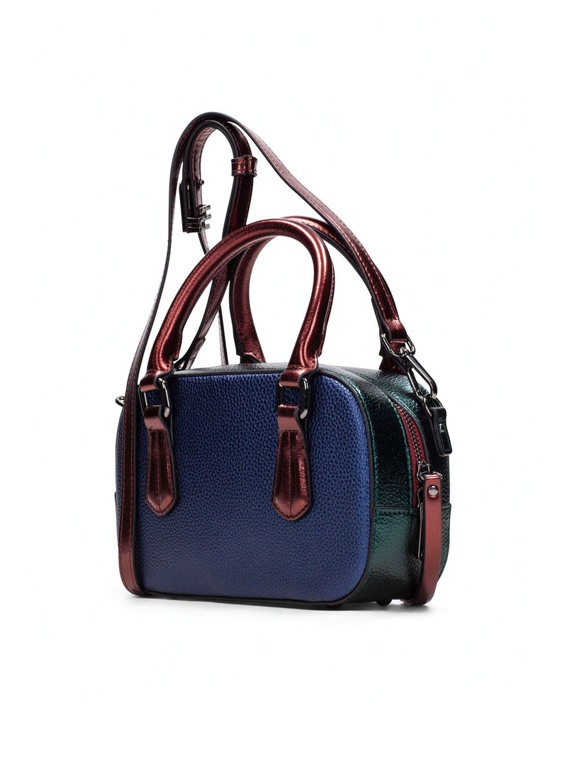 Bolso de mano piel metalizada azul