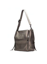 Bolso shopper piel metalizada acero