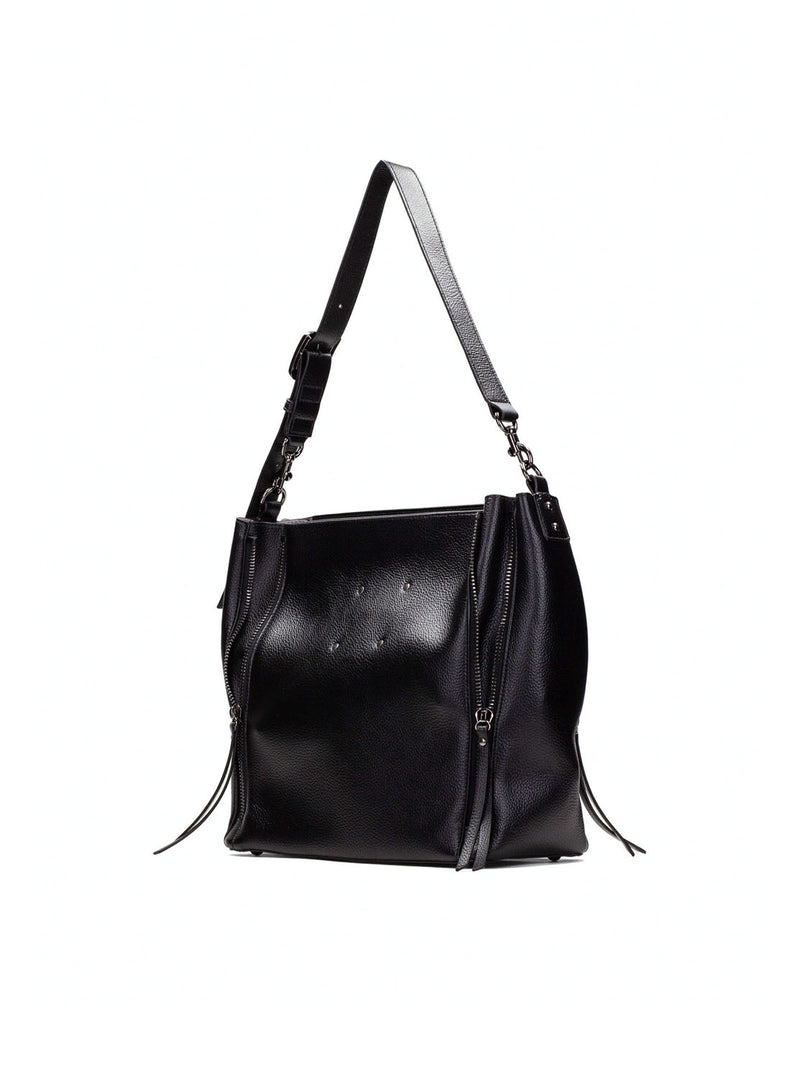 Bolso shopper piel metalizada negro