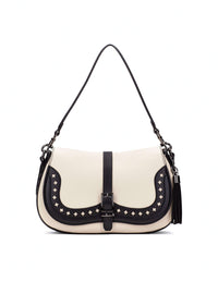 Bolso bandolera picados piel beige