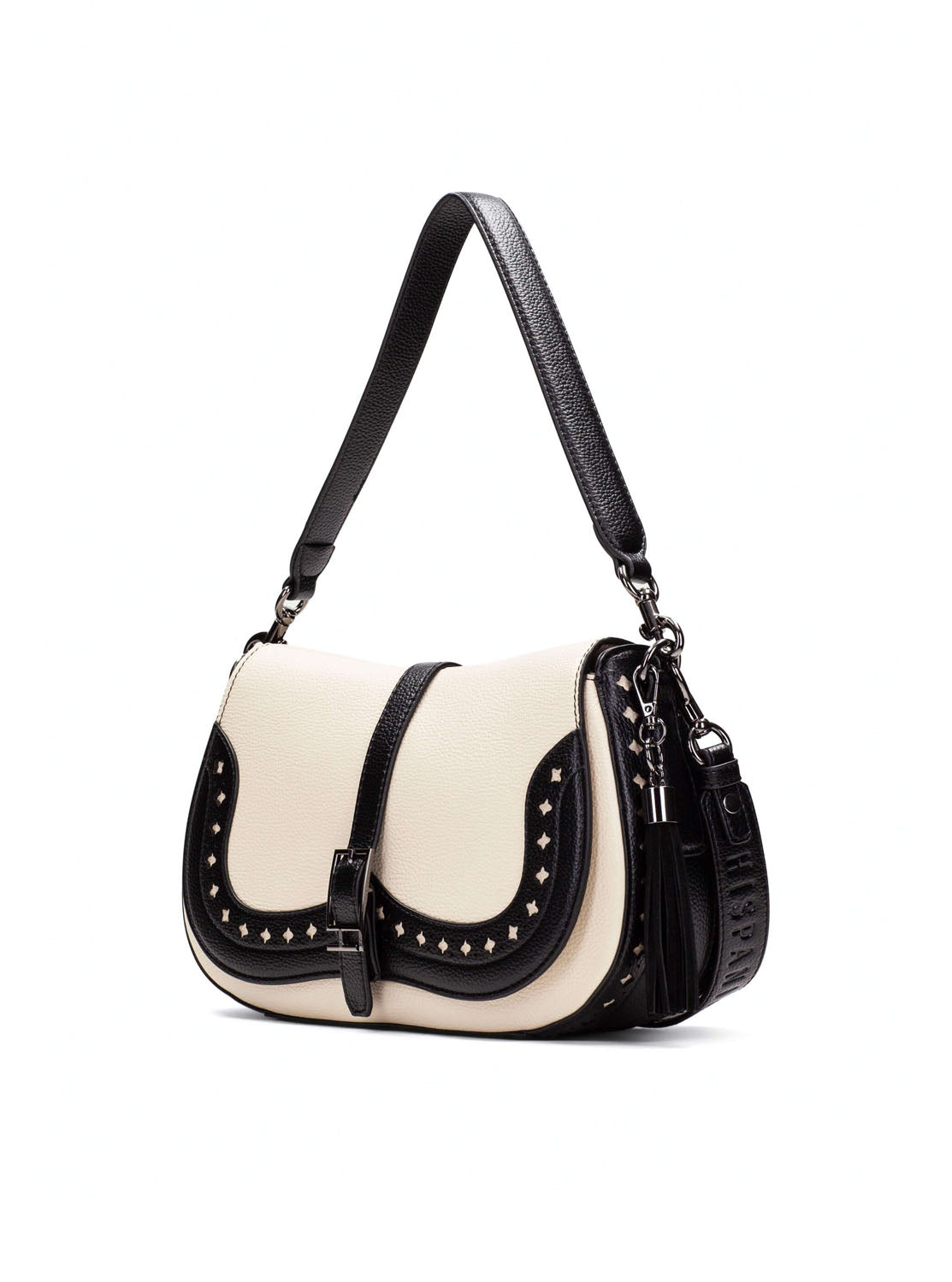 Bolso bandolera picados piel beige