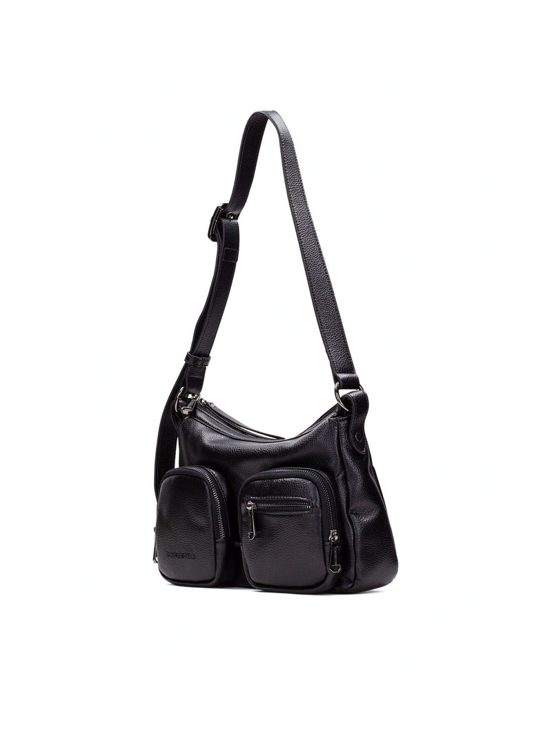 Bolso estilo cargo piel negro