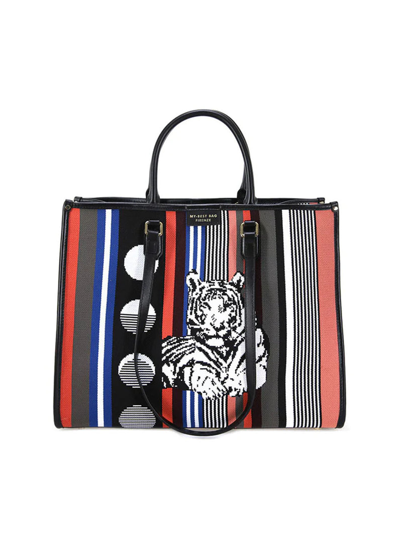 Bolso shopper tejido combi negro