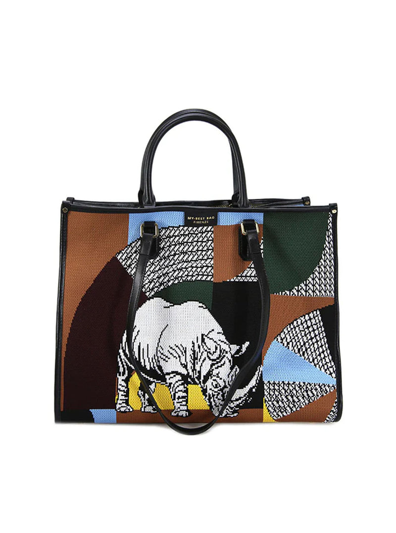 Bolso shopper tejido combi azul