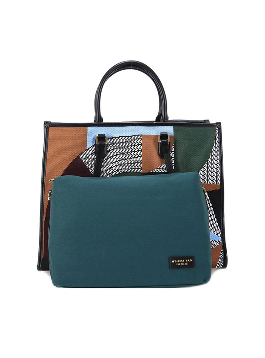 Bolso shopper tejido combi azul