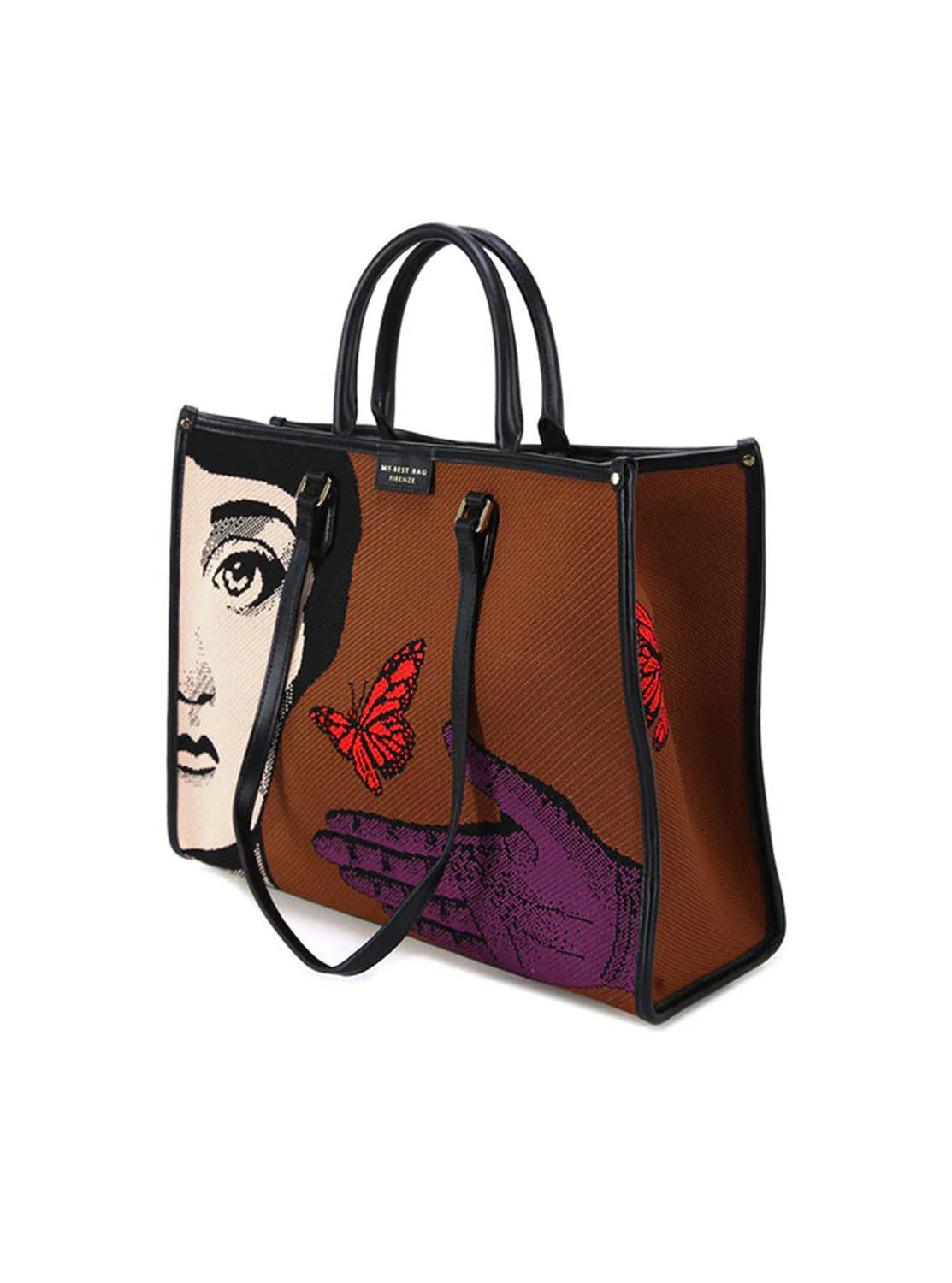 Bolso shopper tejido combi marrón