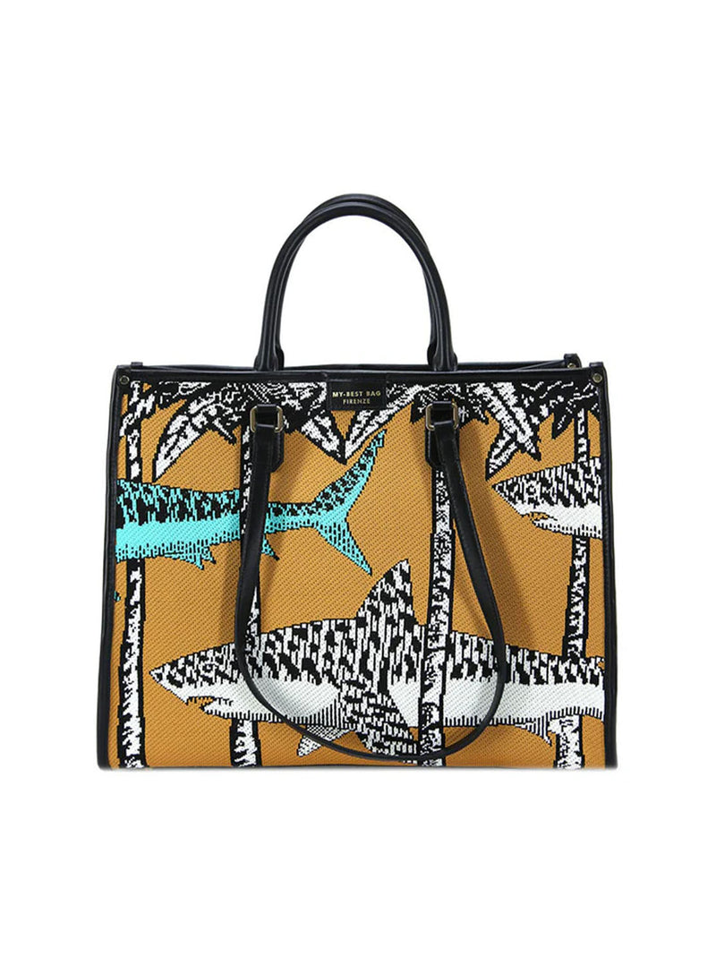 Bolso shopper tejido combi mostaza