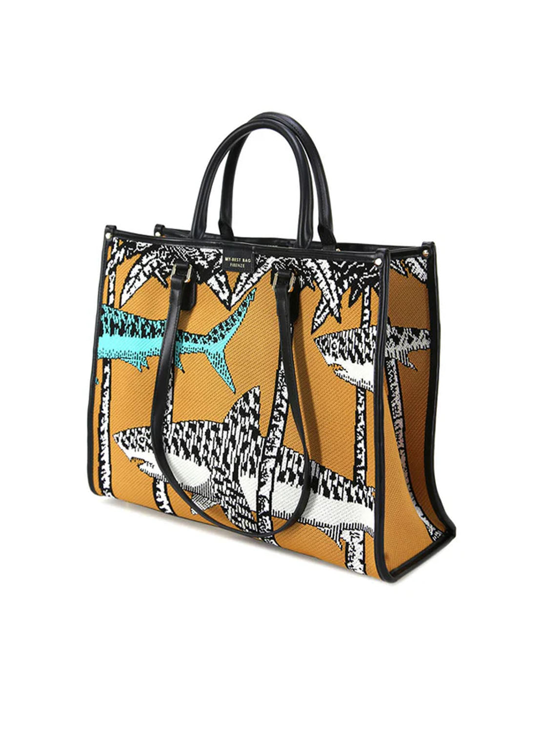 Bolso shopper tejido combi mostaza