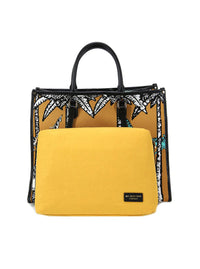 Bolso shopper tejido combi mostaza