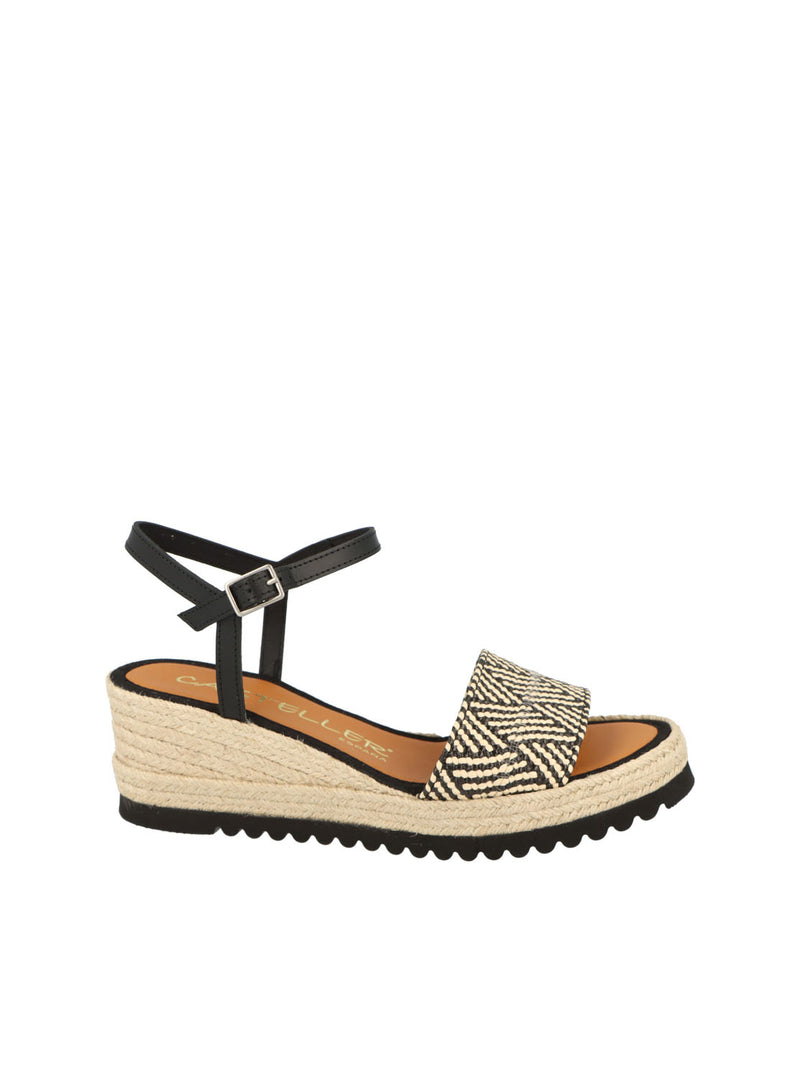 Cuña yute plataforma rafia combi negro