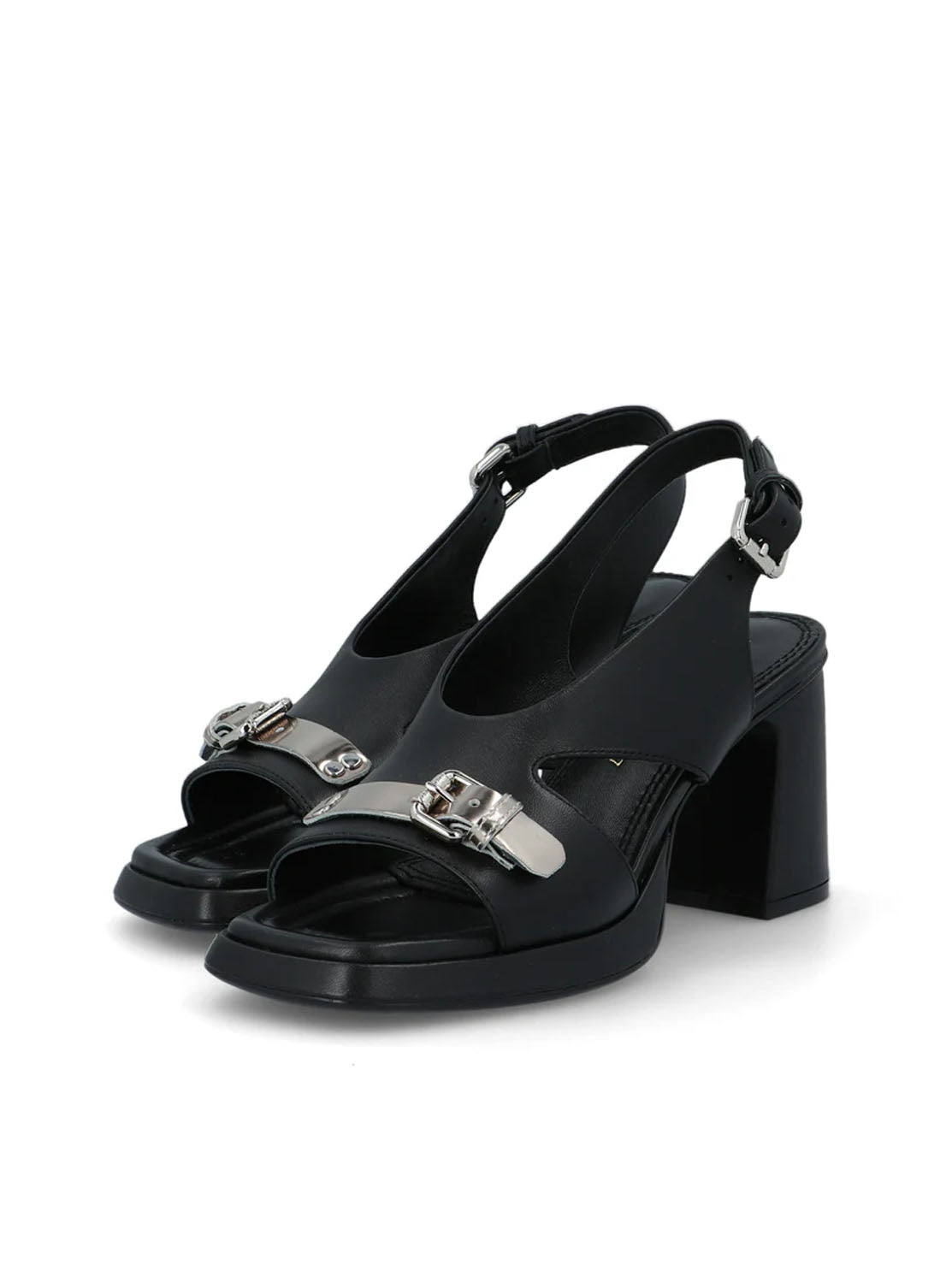 Sandalia tacón maxi hebilla piel negro
