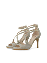 Sandalia cruzada piel tornasolada platino