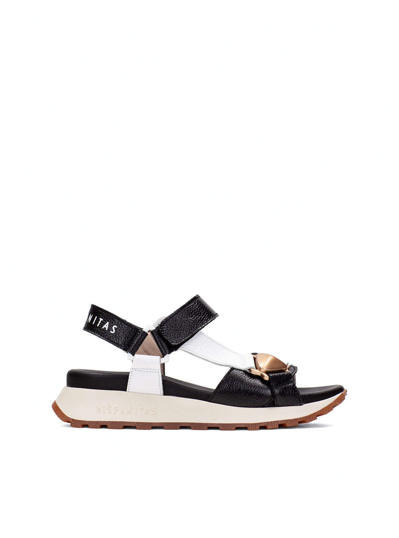 Sandalia sport piel combi negro