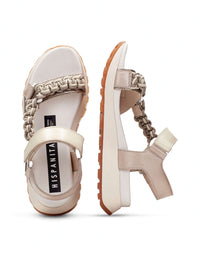 Sandalia sport piel metalizada combi plata