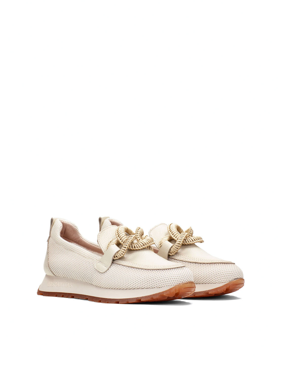 Mocasín sport rejilla piel crema