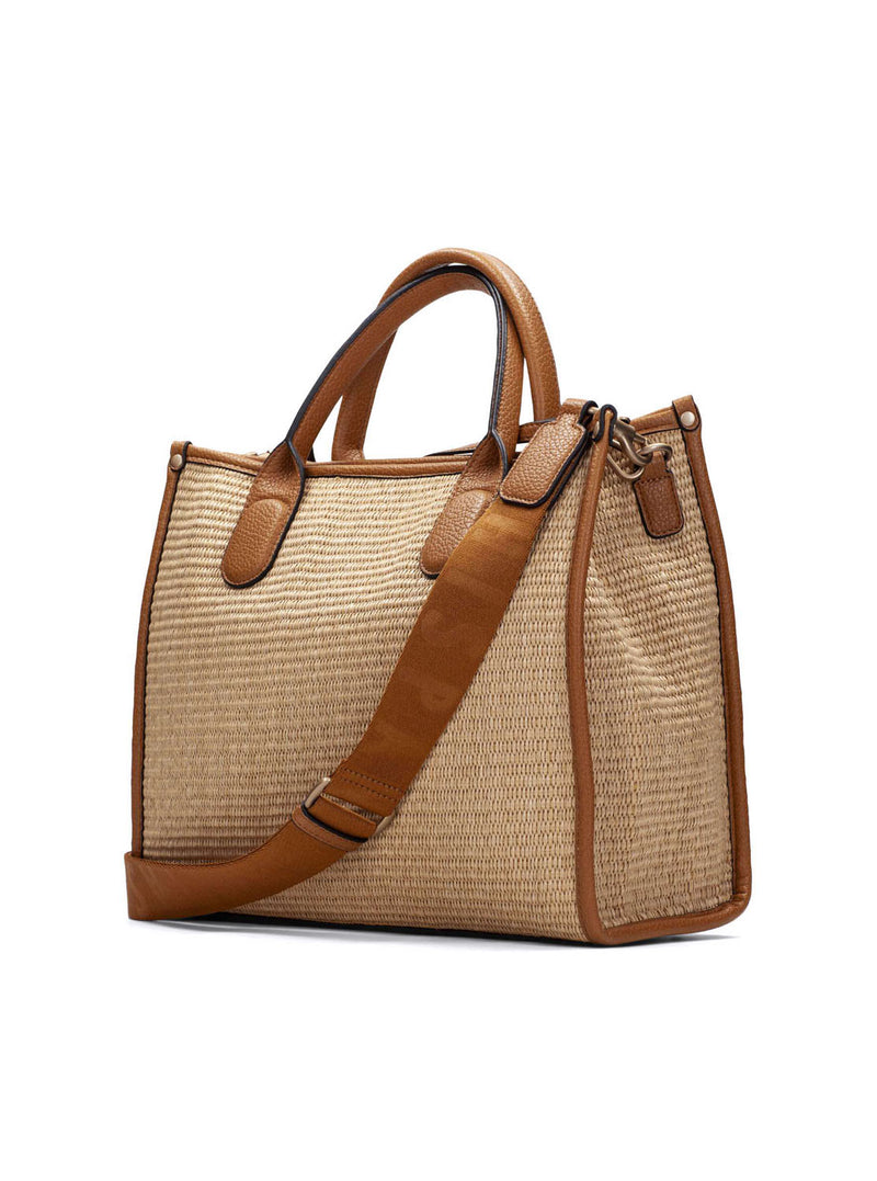 Bolso shopper rafia natural cuero