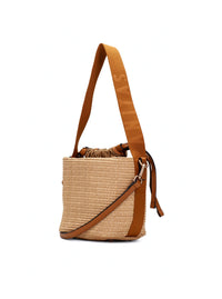 Bolso bucket rafia piel cuero