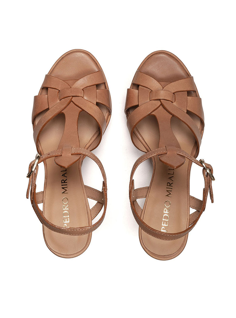 Sandalia plataforma piel camel