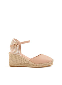 Cuña yute hebilla piel beige