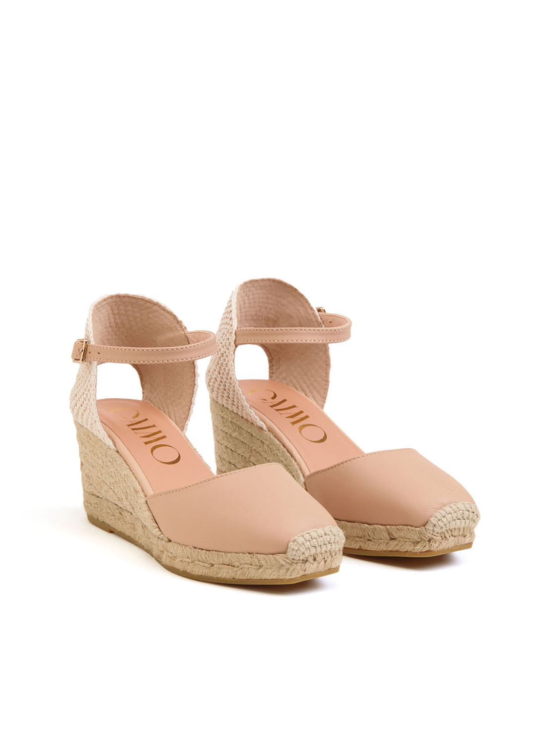 Cuña yute hebilla piel beige