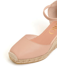 Cuña yute hebilla piel beige
