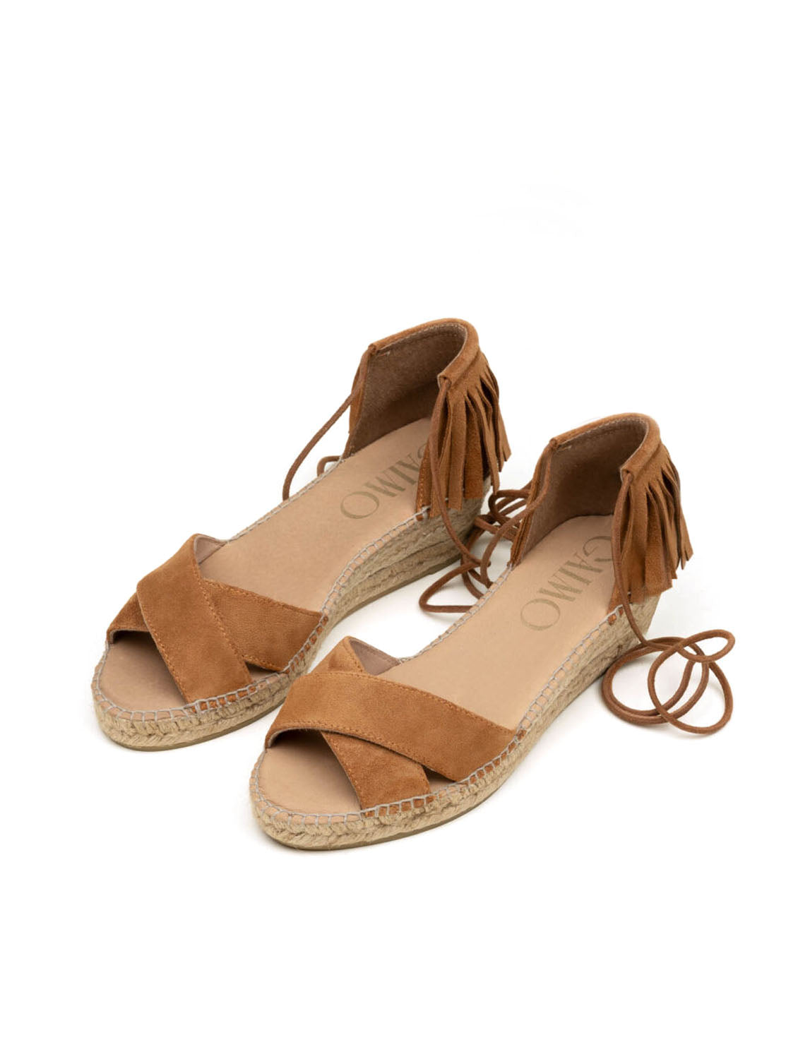Sandalia boho flecos ante cuero