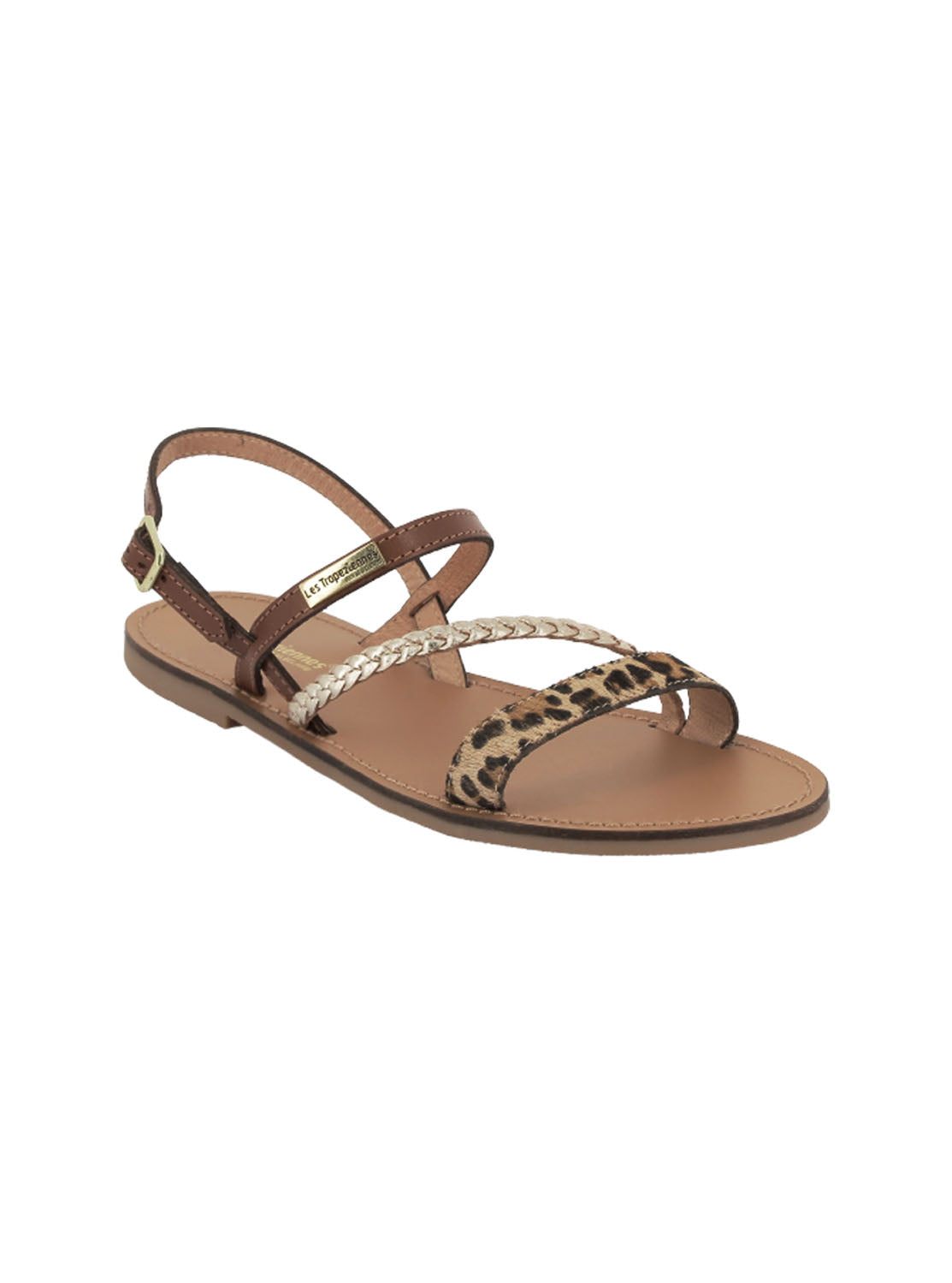 Sandalia tiras trenzadas piel combi animal print
