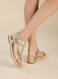 Sandalia bio piel metalizada oro