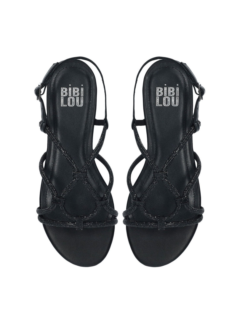 Sandalia strass piel negro