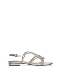 Sandalia strass piel metalizada plata