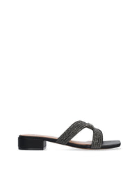 Sandalia plana pala strass negro