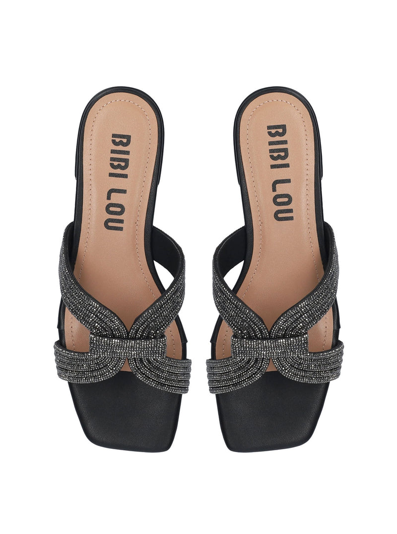 Sandalia plana pala strass negro