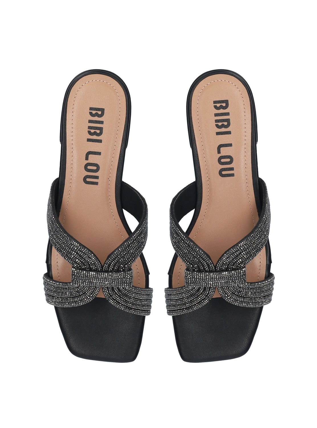Sandalia plana pala strass negro