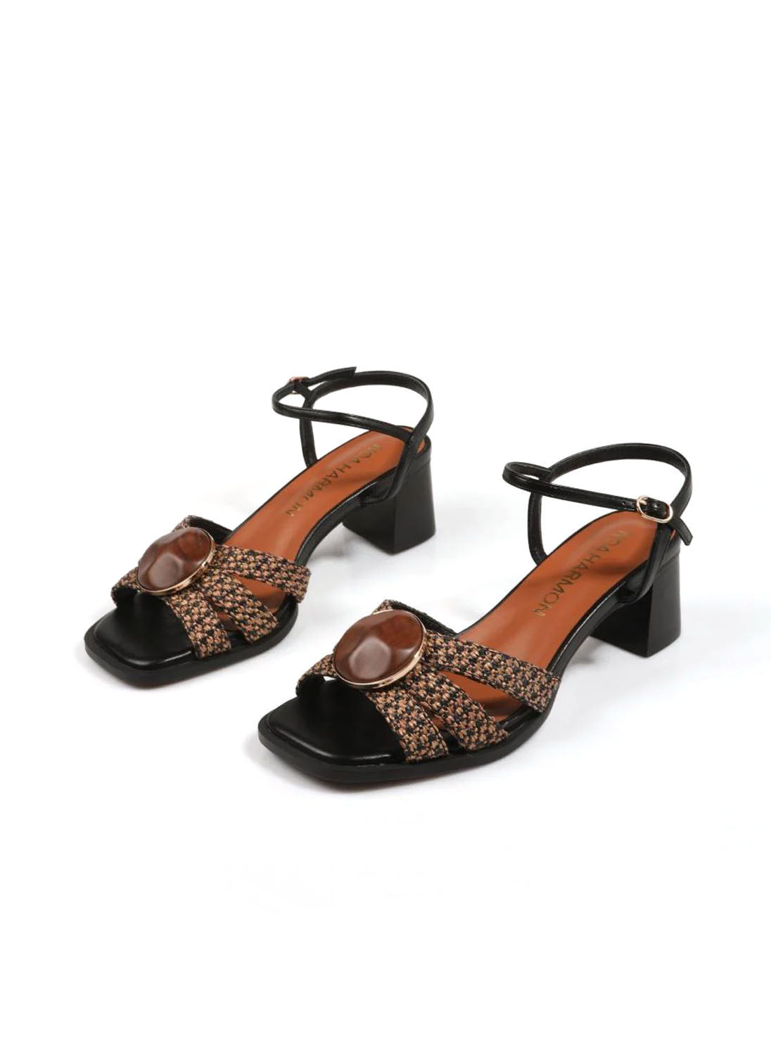 Sandalia piedra tiras combi rafia negro